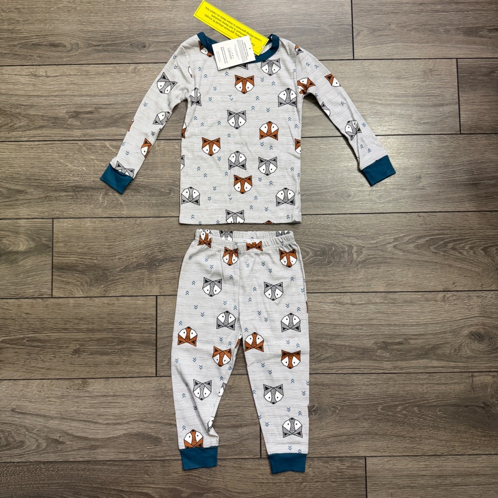 Lamaze Organic Cotton Fox Print Pajama Set 2T Gray Navy Snug Fit NWT